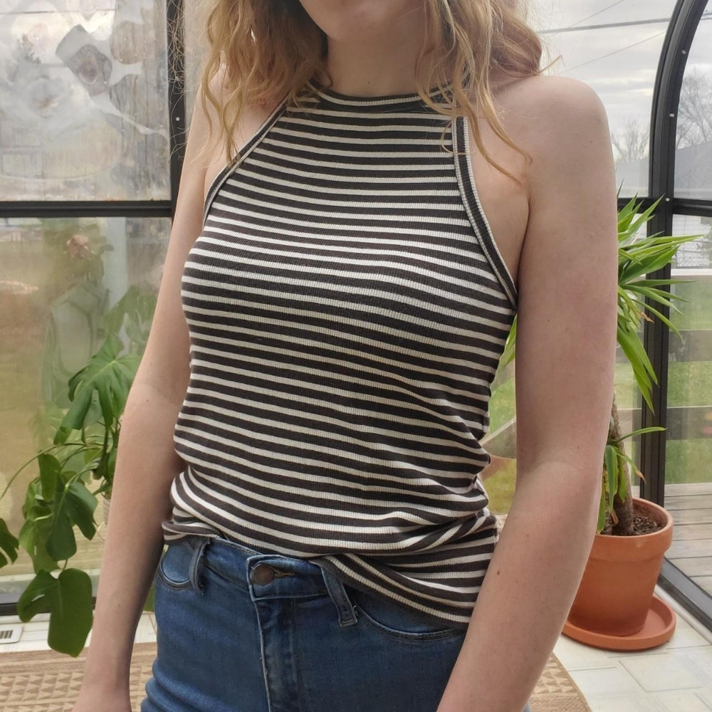 Brown and cream vintage Billabong stripped ribbed tank